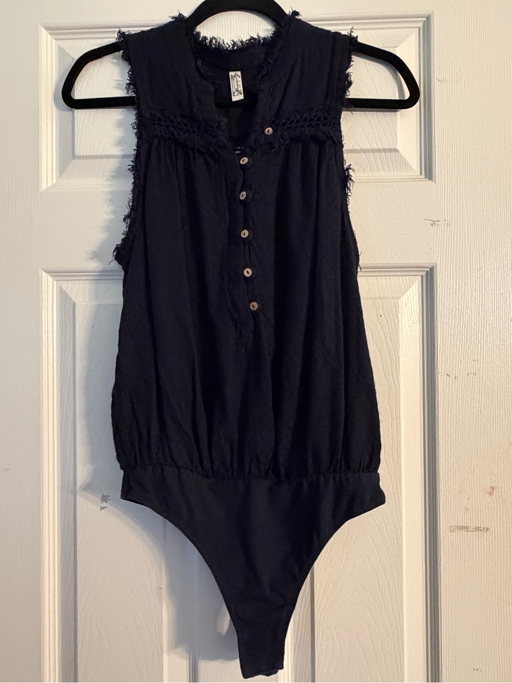 Free People Black Sleeveless Boho Button Front Bodysuit M